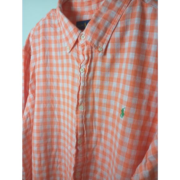Ralph Lauren Men's Orange Check Plaid Button Down Shirt Size XXL - Picture 2 of 5